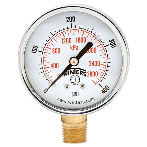 Winters - Medidor de presión en seco de utilidad económica multifunción, interior de latón, caja de acero negro, escala doble 0-300 psi/kPa, 3-2-3%