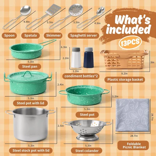 Miniatura 2 de Juego de accesorios de juguete de cocina para niños, juego de cocina para niños, coloridas ollas y sartenes de acero inoxidable, regalos de Nuevo