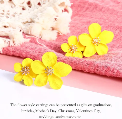 Miniatura 3 de 7 pares de aretes bohemios de flor para mujer, aretes de margarita en forma de flor con brote dorado