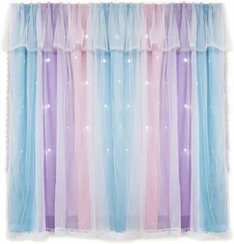 Miniatura 9 de Cortinas autoadhesivas para ventana de dormitorio, sin varilla, con recorte adhesivo, cortinas de estrellas para habitación de niñas, guardería