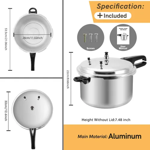 Miniatura 3 de Fulgutonit Olla a presión de 12 cuartos de galón, olla a presión de aluminio con estante de conservas y tapa de fácil bloqueo para enlatado