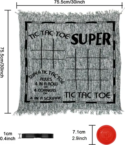 Miniatura 8 de Win SPORTS Juego de damas gigantes 3 en 1, Super Tic Tac Toe, incluye alfombra reversible con 24 damas, actividad interior y exterior para niños
