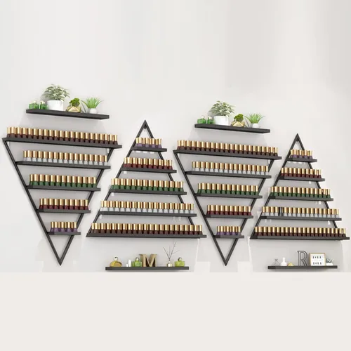 Miniatura 11 de Estante organizador de perfume montado en la pared, estante triangular de metal para esmalte de uñas, estante de exhibición de aceites esenciales