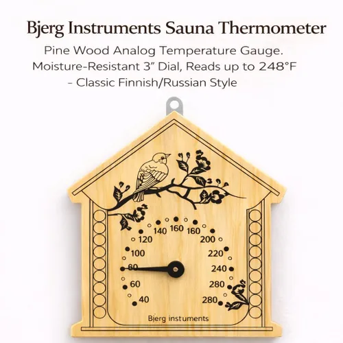 Miniatura 2 de Bjerg Instruments Termómetro de sauna, medidor de temperatura analógico de madera de pino, esfera de 3 pulgadas resistente a la humedad, lee hasta