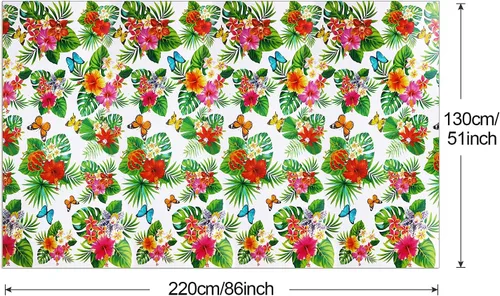 Miniatura 3 de Paquete de 3 manteles hawaianos Luau para decoración de fiestas, manteles rectangulares de plástico desechables Hawaii, mantel de hojas de palma