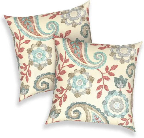 Miniatura 336 de Juego de 2 almohadas para exteriores de 16 x 16 pulgadas, repelentes al agua con interiores, para muebles de patio, hogar, jardín, geometría bohemia