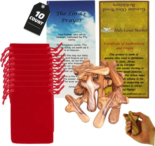 Holy Land Market cruz de mano de madera de olivo con bolsa de regalo de terciopelo, de Belén, Madera, 4 pulgadas