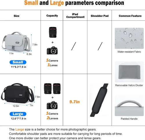 Miniatura 2 de CADeN Bolsa para cámara - Bolsa cruzada de hombro compatible con cámaras y lentes Nikon, Canon, Sony, DSLR SLR sin espejo (1.0 gris, pequeña)