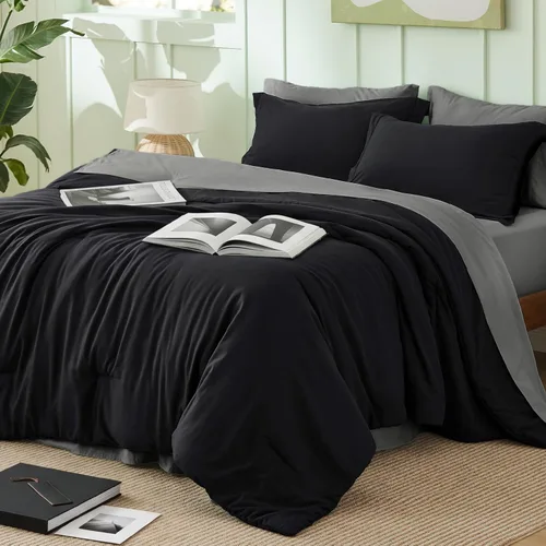 Miniatura 19 de Bedsure Juego de ropa de cama con edredón tamaño King en verde salvia, 7 piezas de ropa de cama ligera para cama King estilo boho, juego de ropa