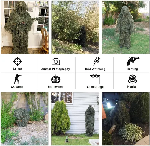 Miniatura 4 de Seeutek Traje Ghillie 5 en 1 – Trajes de caza de camuflaje 3D – chaqueta, pantalones, capucha, bolsa de transporte para adultos y jóvenes, M/L