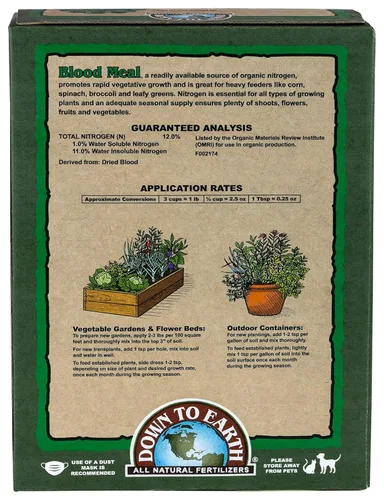 Miniatura 2 de Down To Earth All Natural Fertilizers Harina de sangre orgánica - Alimento vegetal con alto contenido de nitrógeno para crecimiento verde 12-0-0, 4