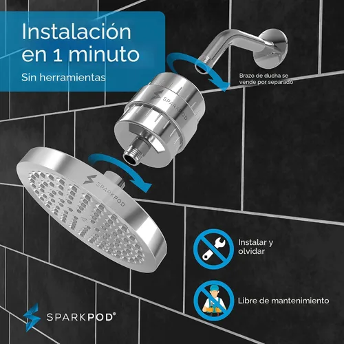 Miniatura 5 de SparkPod Juego de cabezal de ducha filtrado de lujo de 23 etapas, reduce el cloro y los metales pesados, filtro de cabezal de ducha de alta presión