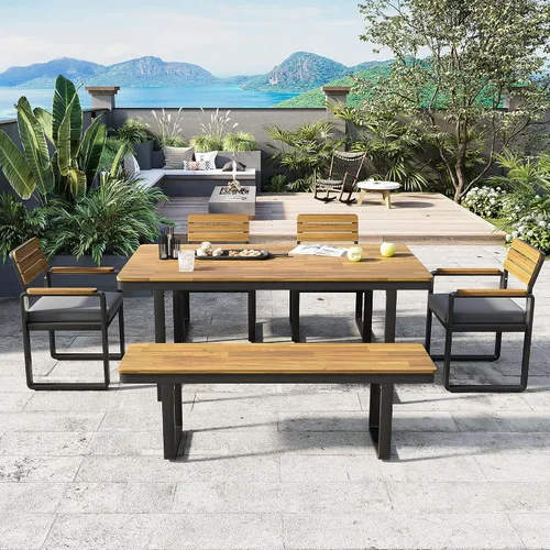 Miniatura 10 de Quarte Moderno juego de comedor de patio al aire libre de 5 piezas, juego de barra de mimbre de ratán de polietileno para jardín, 4 sillas de altura