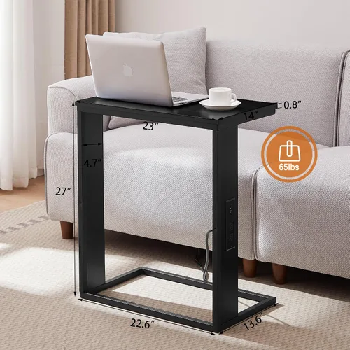 Miniatura 3 de Vagusicc Mesa auxiliar en forma de C con estación de carga, mesa auxiliar pequeña para sofá con salidas y puertos USB para sala de estar