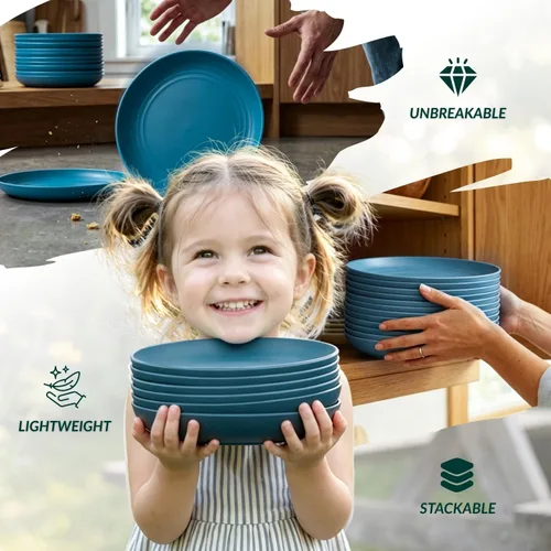 Miniatura 6 de Homienly Party Plates 12 PCS Wheat Straw Deep Plates 9 Inch Plastic Plates Alternative for Salad,Pizza,Hamburger,Unbreakable Kitchen Plates for
