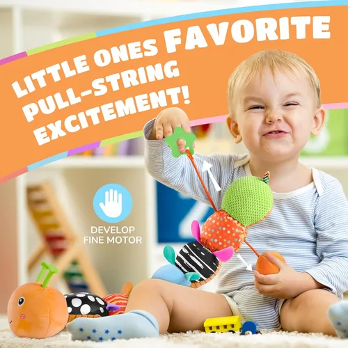 Miniatura 3 de Awotoy Baby Toys - Juguete musical de oruga interactivo multicolor para bebés, sonajero arrugado, suave con campana de anillo, juguete de peluche