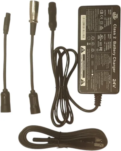 Cargador de batería de litio de 24V 2A Clase 2 para silla de ruedas plegable con motores sin escobillas, con tres enchufes. 2 cables adaptadores,