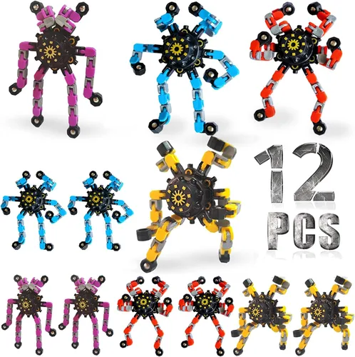 Paquete de 12 juguetes sensoriales divertidos para ansiedad, cadena deformable, robot, giratorios, para aliviar el estrés, giroscopio, regalos de