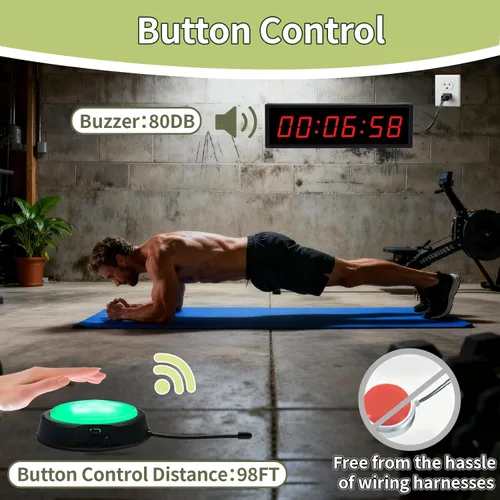 Miniatura 5 de Reloj digital con temporizador de gimnasio con botón de inicio/parada inalámbrico, reloj de entrenamiento con control remoto, reloj de pared