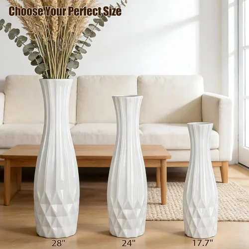 Miniatura 4 de Jarrón de cerámica blanca grande de 24 pulgadas para suelo, decoración moderna del hogar, sala de estar, oficina, dormitorio, cocina, boda, casa