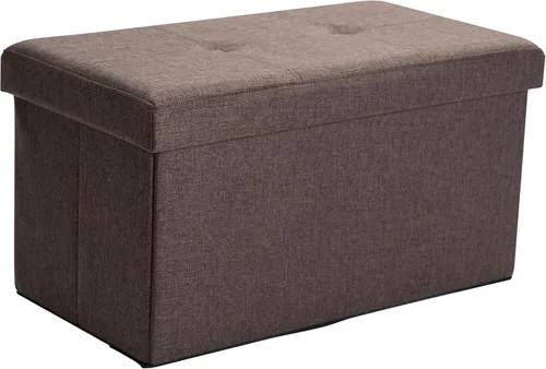 Miniatura 12 de Simplify Otomana plegable de almacenamiento de lino sintético, doble, plegable, asiento acolchado copetudo, reposapiés, caja de juguetes, banco