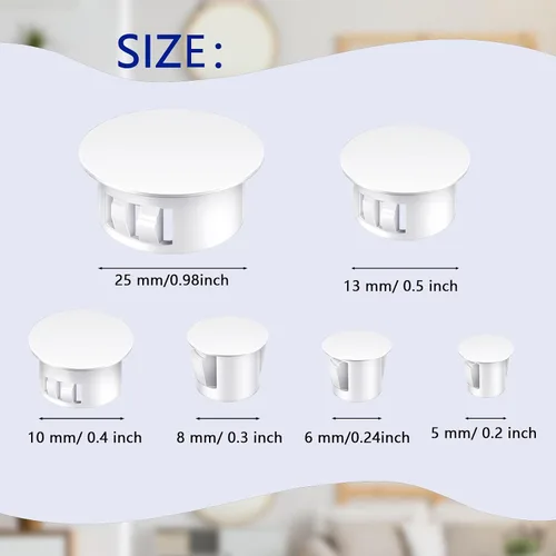 Miniatura 2 de Yingzhao Tapones de plástico de 6 tamaños, tapones de bloqueo de panel blanco, tapas redondas para orificios de tornillo de taladro para muebles