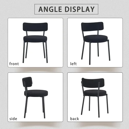 Miniatura 5 de Juego de mesa de comedor redonda de cristal negro para 2, juego de mesa de cocina pequeña y moderna de 36 pulgadas con 2 sillas de comedor tapizadas