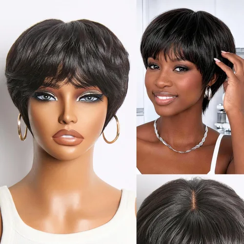 Miniatura 15 de LUVME HAIR Peluca de Ondas Sueltas Yaki Ligero de 12 Pulgadas Cabello Humano Hermoso, Pelucas Bob de Cabello Humano con Encaje HD Indetectable Sin