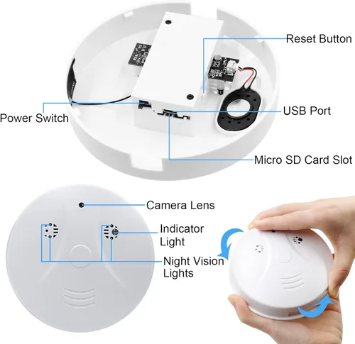 Miniatura 8 de Cámara oculta WiFi detector de humo HD 1080P inalámbrica pequeña niñera cam para cámaras de seguridad de vigilancia casera interior/exterior