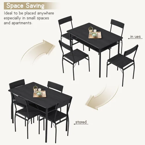Miniatura 3 de ECOTOUGE Juego de mesa de comedor para 4, mesa de cocina de madera y sillas con estantes de almacenamiento y marco de metal, juegos de mesa