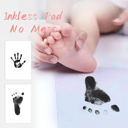 Miniatura 5 de Kit de huellas de bebé sin tinta, 3 almohadillas negras de impresión sin tinta de secado instantáneo + 6 tarjetas de impresión, kit de huellas