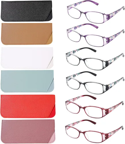 WALMXX 6 pares de gafas de lectura, moda para mujer elegante, gafas de lectura de resina HD con luz anti-azul para personas mayores