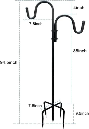 Miniatura 3 de Gancho de pastor doble ajustable, 94.5 pulgadas de alto resistente, estacas colgantes de dos caras para comedero de pájaros, linterna, gancho