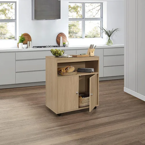 Kings Brand Furniture - Carrito de cocina para microondas, armario de almacenamiento de acento de 2 puertas (Haya)