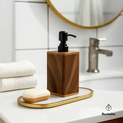 Miniatura 2 de Dispensador de jabón de madera maciza de 6.8 fl oz para baño, cocina, bomba de jabón de manos recargable de madera, dispensador de loción