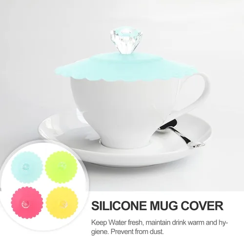 Miniatura 5 de DOITOOL Juego de 6 fundas de silicona para tazas de 4.13 pulgadas, con patrón de flores de diamante, tapas reutilizables herméticas para tazas