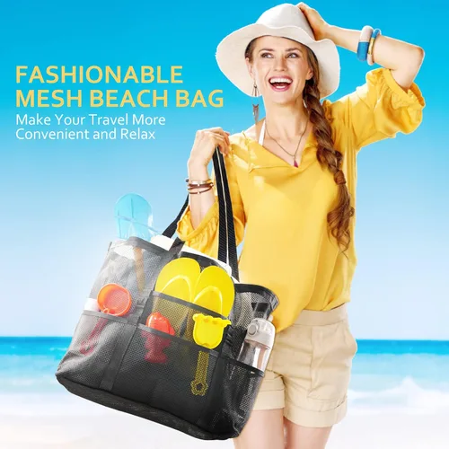 Miniatura 7 de SRISE Mesh Beach Bag - Large Beach Tote Bag for Family Beach Bag for Toys & Vacation Essentials