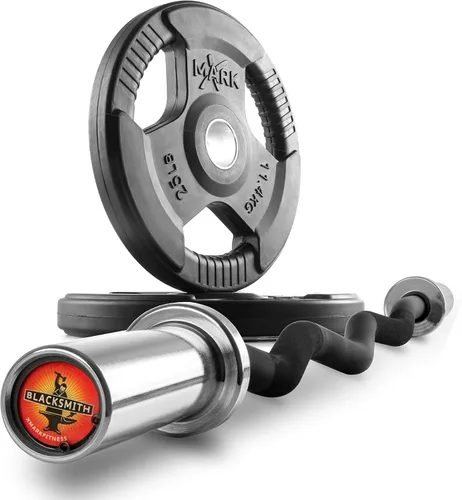 Miniatura 6 de XMark Olympic Bar - Barra rizadora con pesas, par de pesas olímpicas o juego de placas de peso olímpicas TRI-GRIP, calidad premium, revestimiento