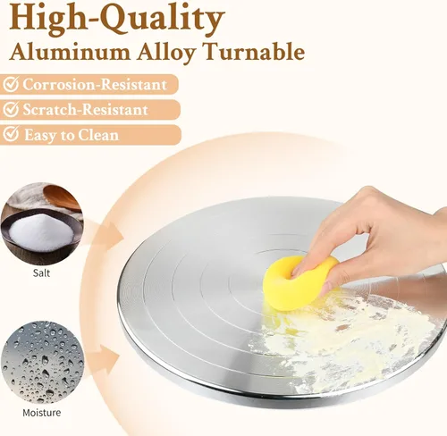 Miniatura 4 de Yncotte Rueda de cerámica, rueda de escultura de 12 pulgadas, rueda de bandas de doble cara, plato giratorio de cerámica de aleación de aluminio