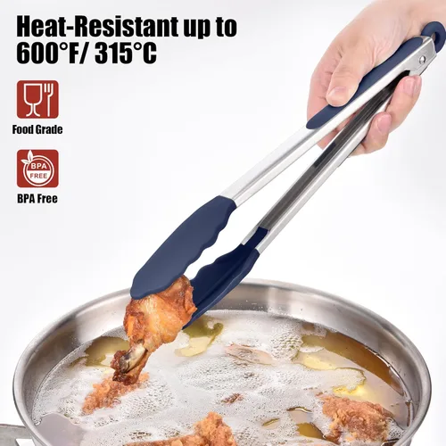 Miniatura 3 de Doosu Pinzas de cocina para cocinar: juego de pinzas para alimentos resistentes al calor de 600 °F con puntas de silicona antiarañazos, pinza