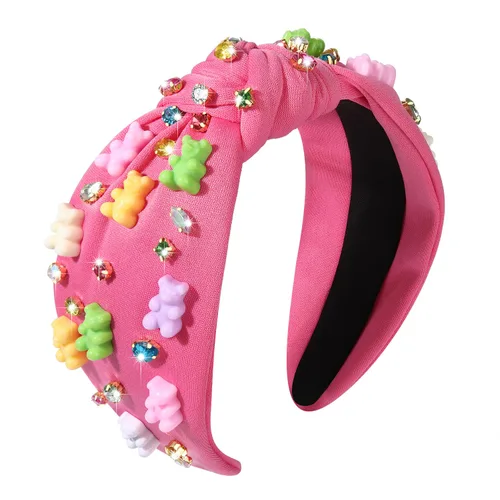 Miniatura 9 de ZITULRY Diadema anudada para mujer, de cristal, osito de gomita, adornado con nudo superior, diadema de moda con turbante ancho, regalos divertidos