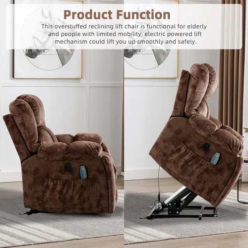 Miniatura 7 de CANMOV Sillón reclinable grande de elevación eléctrica con masaje y calor para personas mayores, con puerto USB, 2 portavasos ocultos