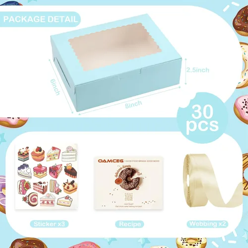 Miniatura 2 de OAMCEG Paquete de 30 cajas de galletas con ventana, 8 x 6 x 2.5 pulgadas, cajas de panadería para regalos de Navidad, postres, donas, pasteles