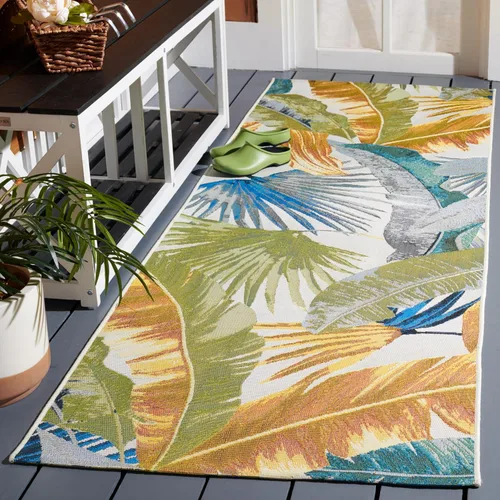 SAFAVIEH Alfombra lavable para exteriores, colección Barbados – Alfombra de pasillo de 2 pies 8 pulgadas x 8 pies, dorada y verde, no desprende