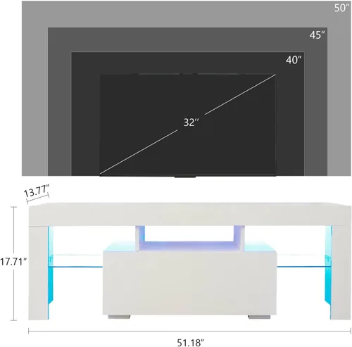 Miniatura 2 de Soporte de TV LED blanco moderno centro de entretenimiento para TV de 65 pulgadas, gabinete de TV de madera con luces LED, soportes de televisión