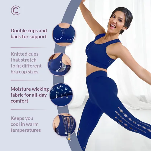 Miniatura 4 de CURVEEZ Workout Ultimate Air - Conjunto de 2 piezas para mujer, leggings de yoga sin costuras con brasier deportivo, camiseta sin mangas, conjuntos