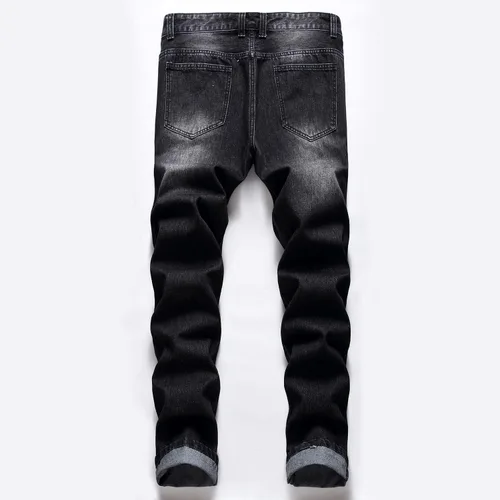 Miniatura 2 de Jeans rasgados para hombre, ajustados, ajuste regular, pierna cónica, desgastados, pantalones de mezclilla para hombre con agujero