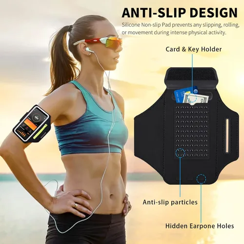 Miniatura 9 de Brazalete para correr con funda para auriculares y ranura para tarjetas, soporte para teléfono para iPhone 17 16 15 14 Pro Max Plus Galaxy S25 S24