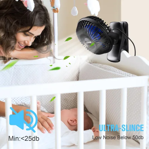 Miniatura 3 de BESKAR Ventilador de clip alimentado por USB, ventilador portátil de 6 pulgadas con cable, 3 velocidades de flujo de aire fuerte, ventilador pequeño
