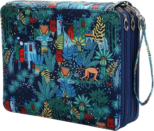 Estuche para lápices Jungle con 120 ranuras de tela Oxford, con ranura para lápices, organizador con práctico envoltorio portátil, soporte multicapa